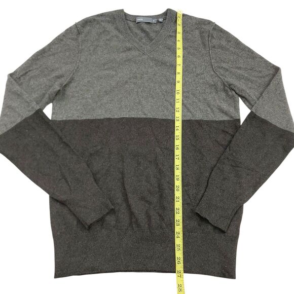 Vince Sweater Mens Medium Gray Black 100% Cashmere Color Block Knitted Office - Picture 12 of 12